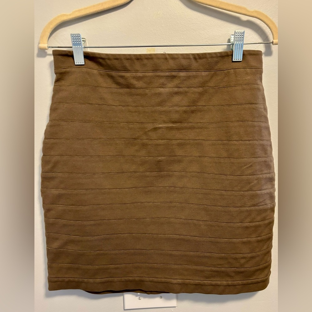 Express Womens Brown Pencil Bandage Skirt Stretch Bodycon High Waist Size 8